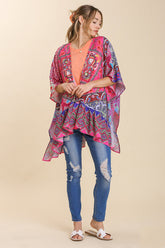 Umgee Full Size Mixed Print Ruffle Hem Open Front Cover Up Plus Size OutfitFlow